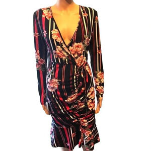Planet Gold Floral Prints Very Stretchy Body con Wrap Dress Women Size M